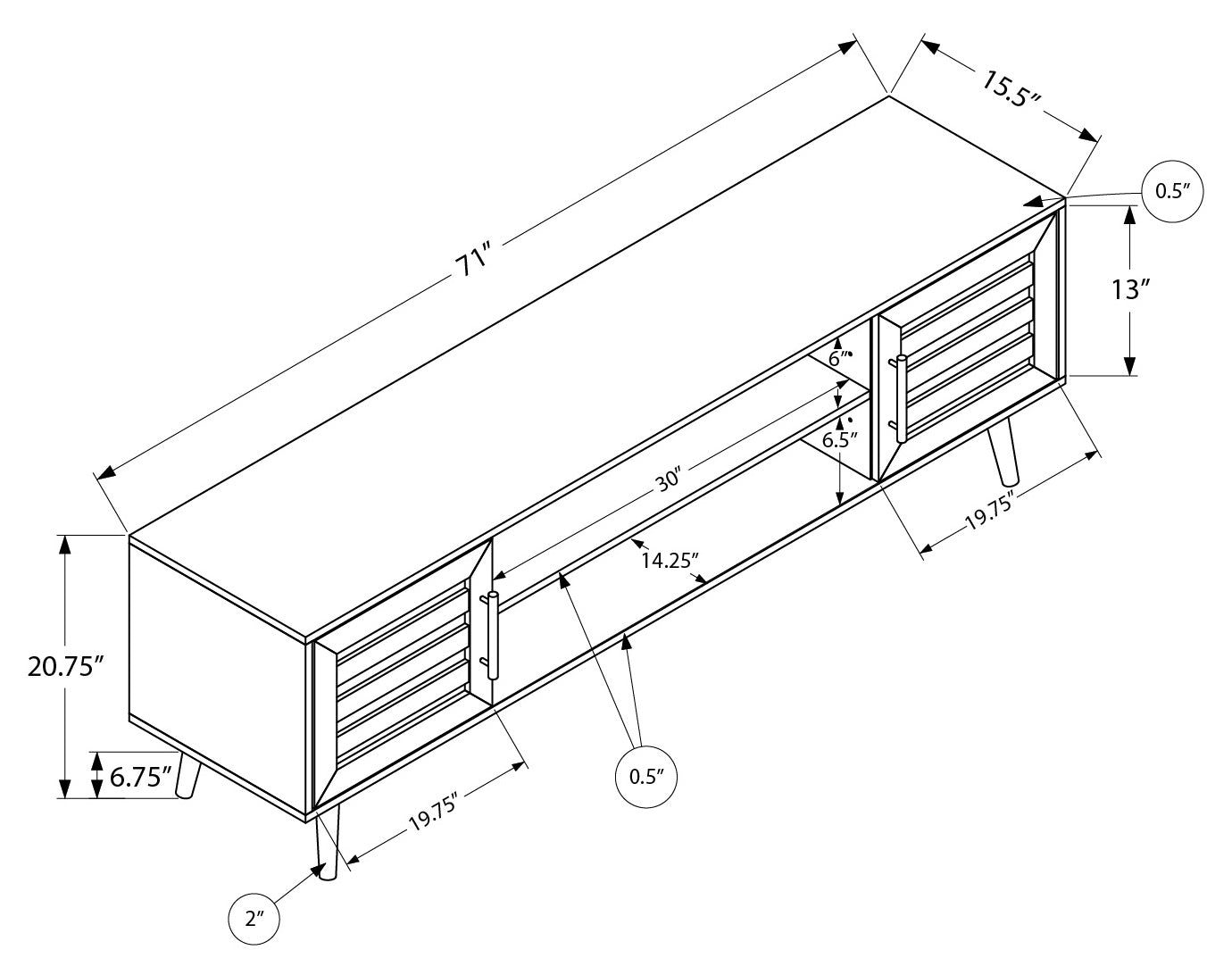 MEUBLE TV - 72"L / BRUN SIMILI-BOIS AVEC 2 PORTES