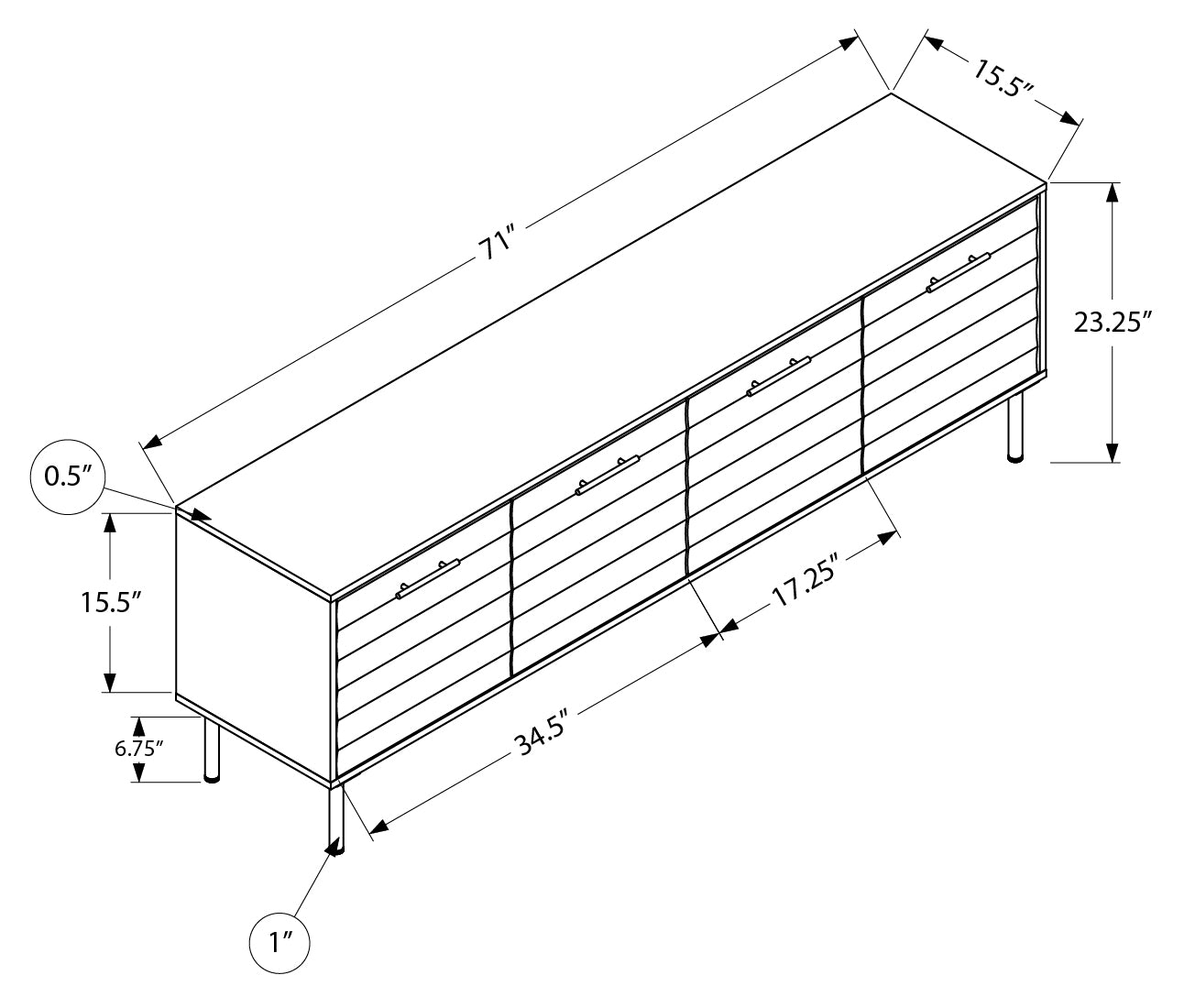 MEUBLE TV - 72"L / BRUN FONCE SIMILI-BOIS AVEC 4 PORTES
