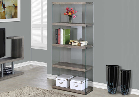 ETAGERE - 60"H / TAUPE FONCE ET VERRE TREMPE