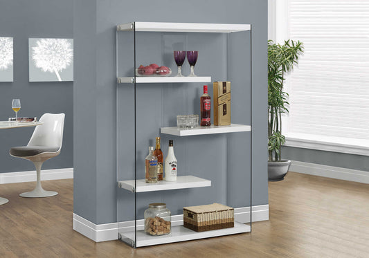 ETAGERE - 60"H / BLANC LUSTRE AVEC VERRE TREMPE