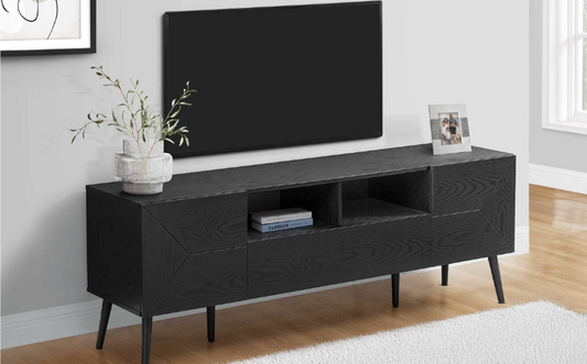 MEUBLE TV - 72"L / NOIR SIMILI-BOIS AVEC D'ENTREPOSAGE