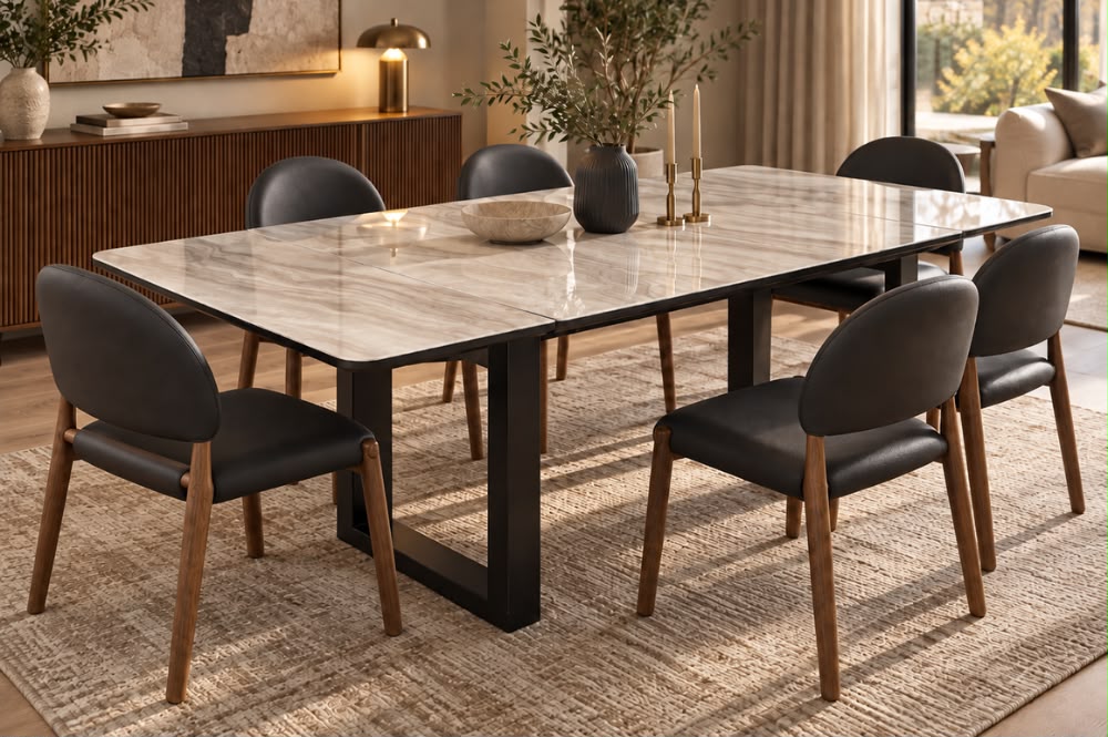 - Ensemble repas Mila – Table extensible et chaises Livia