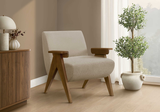 - COZY CHAISE D’ACCENT  – BEIGE & NOYER