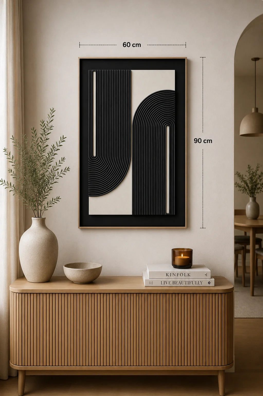 TABLEAU 3D MINIMALISTE NOIR ET BLANC