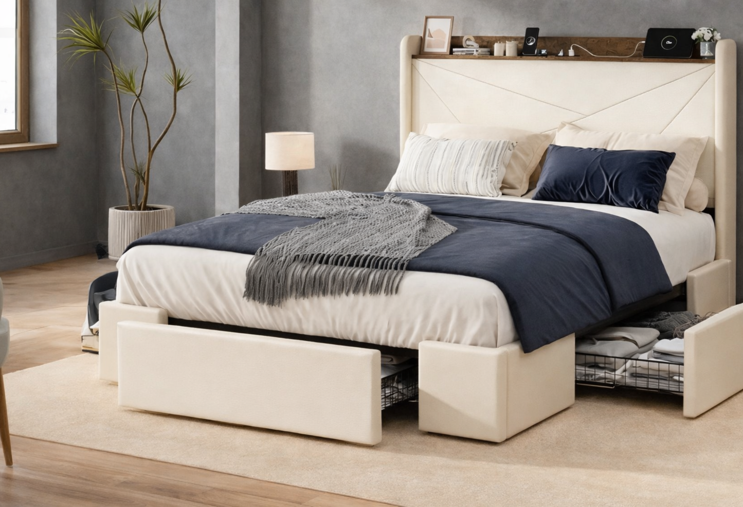 - Aurore Lit Queen– Rangement & Prises Intégrées