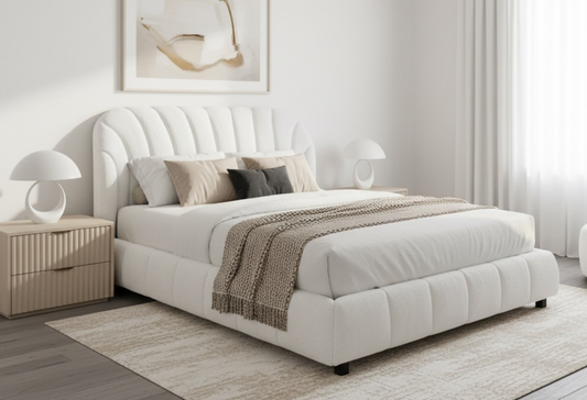 - Suzie lit plateforme design en tissu bouclé