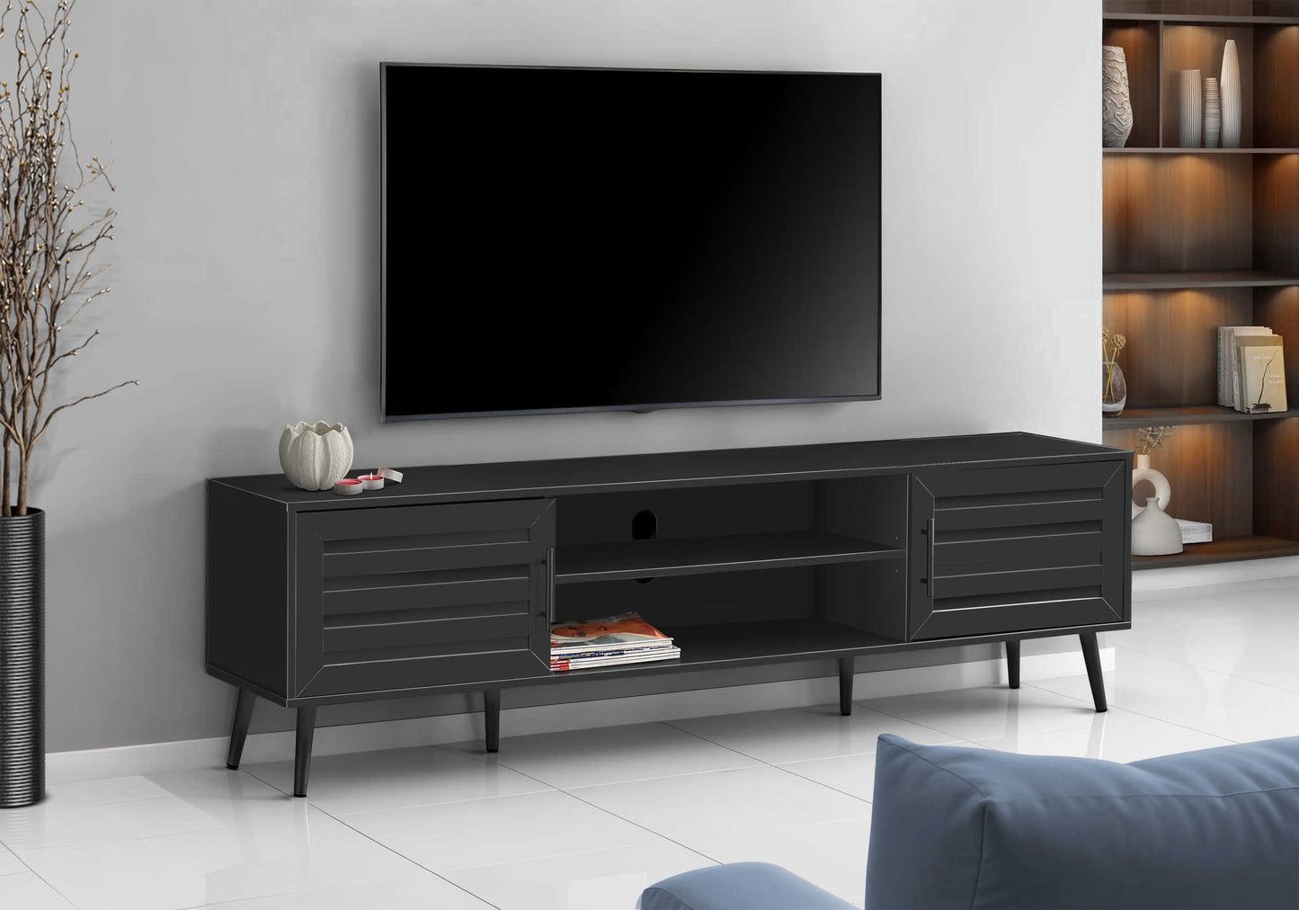 MEUBLE TV - 72"L / BRUN SIMILI-BOIS AVEC 2 PORTES