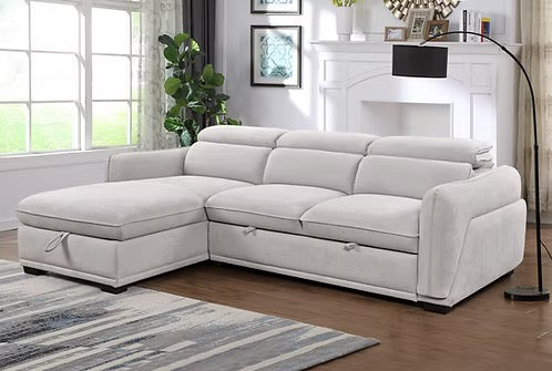 - Ronda divan lit sectionnel tissu gris pale