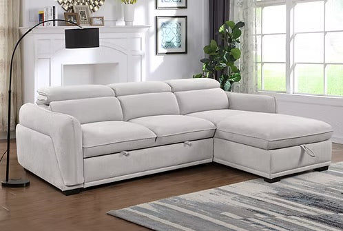 - Ronda divan lit sectionnel tissu gris pale