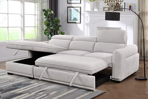 - Ronda divan lit sectionnel tissu gris pale