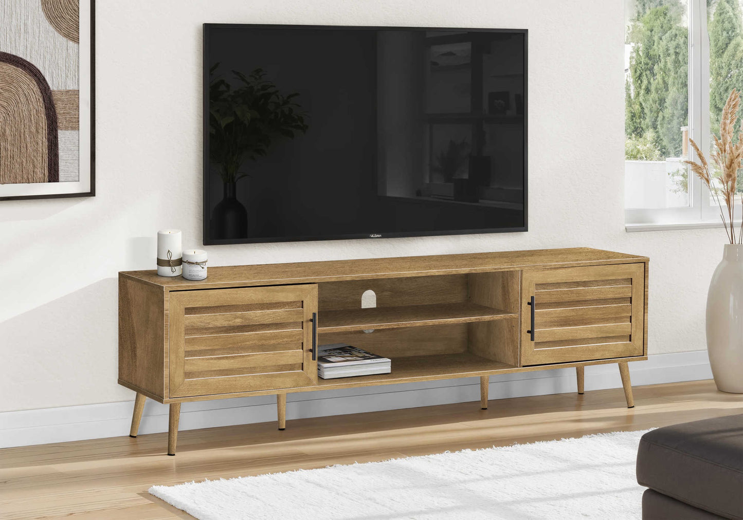 MEUBLE TV - 72"L / BRUN SIMILI-BOIS AVEC 2 PORTES