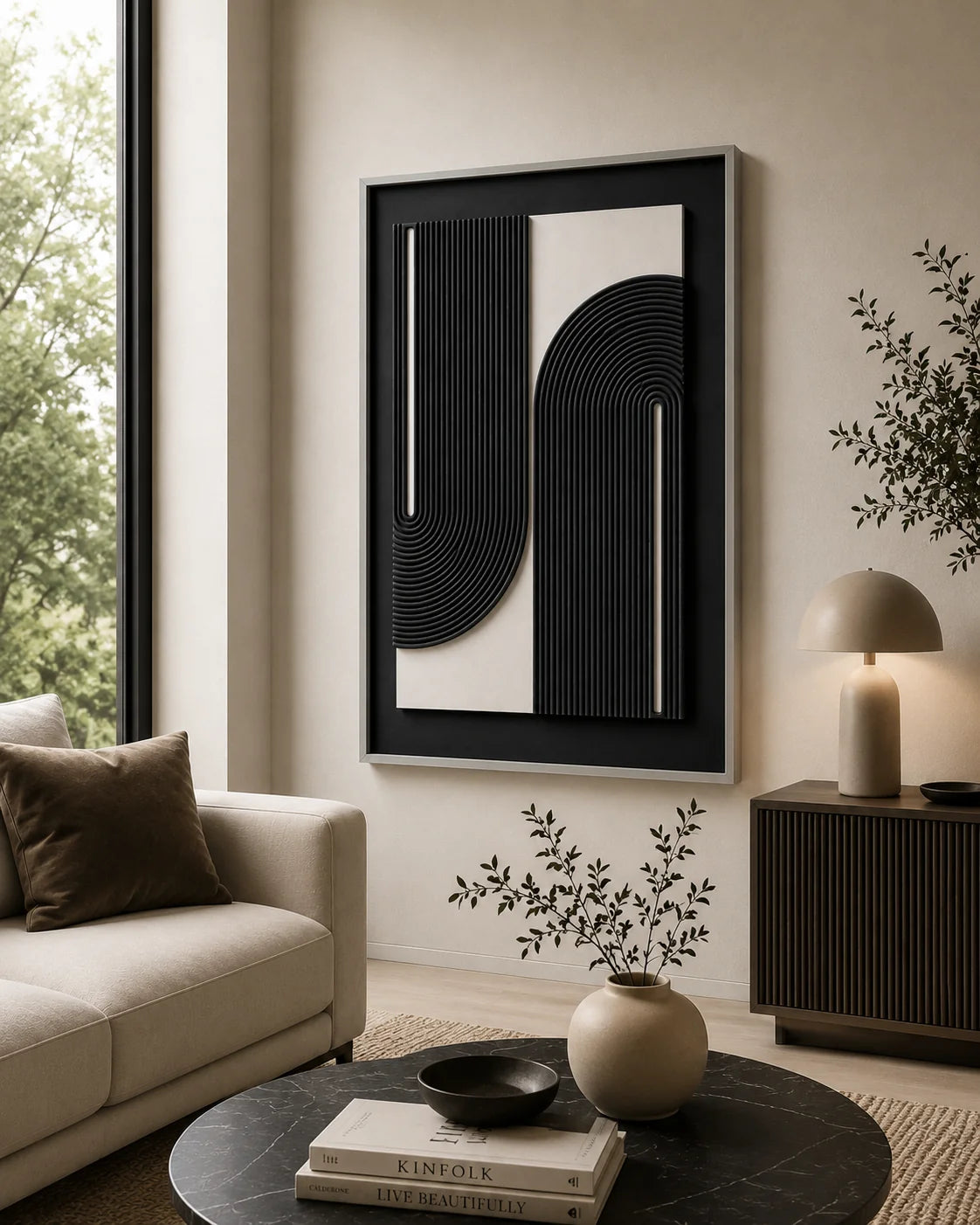 TABLEAU 3D MINIMALISTE NOIR ET BLANC