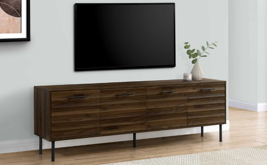 MEUBLE TV - 72"L / BRUN FONCE SIMILI-BOIS AVEC 4 PORTES